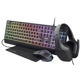 გეიმერული ნაკრები Trust 25155 GXT792 Quadrox, Wired, RGB, USB, 4 in 1 Gaming Kit, Black