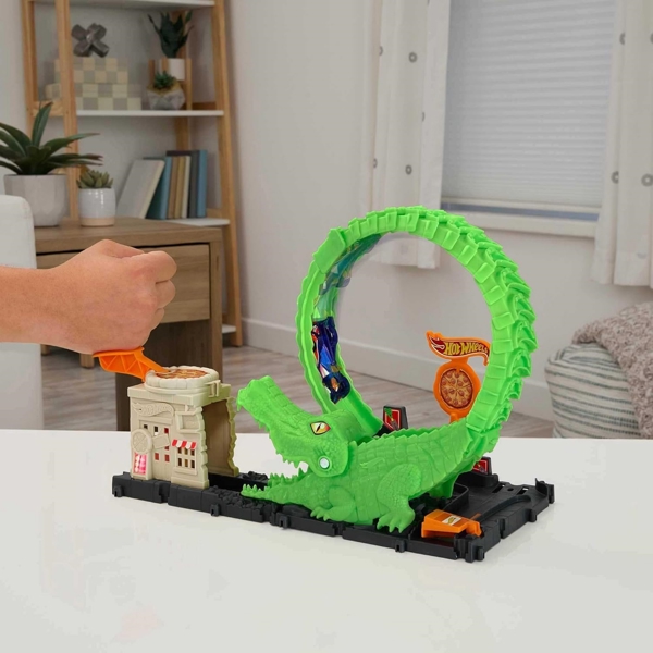სათამაშო ტრასა Mattel HKX39 Hot Wheels City Nemesis Gator Pizza Shop