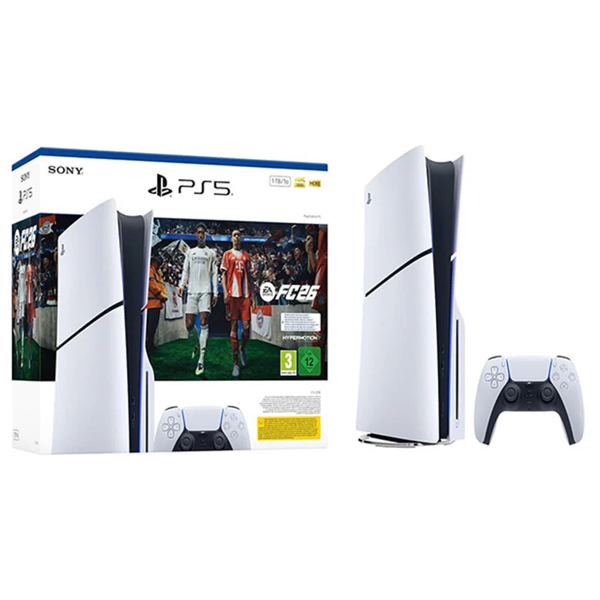 სათამაშო კონსოლი Sony PlayStation 5 Slim, PS5 Console, Disc Version with FC26  + DualSense With FC26, White