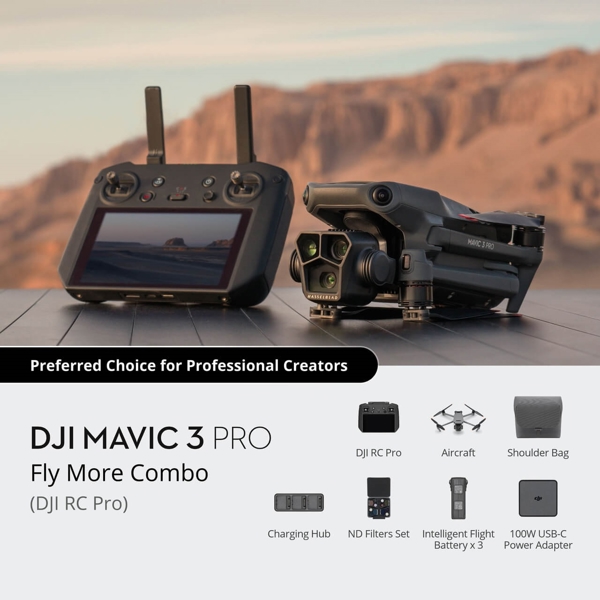 დრონის კომპლექტი DJI 6941565956446 Mavic 3 Pro Fly More Combo (DJI RC Pro), Drone Combo, Grey