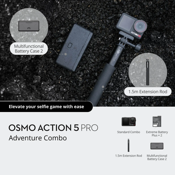 ექშენ კამერა DJI 6941565981059 Osmo Action 5 Pro Adventure Combo, Action Camera, Wi-Fi, Black