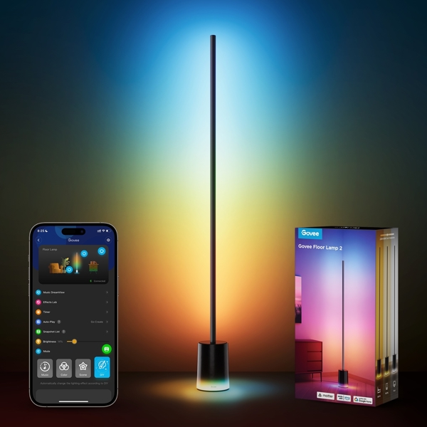 Smart Floor Lamp Govee H607C311 RGBICWW, 36W, Bluetooth, WiFi, Black