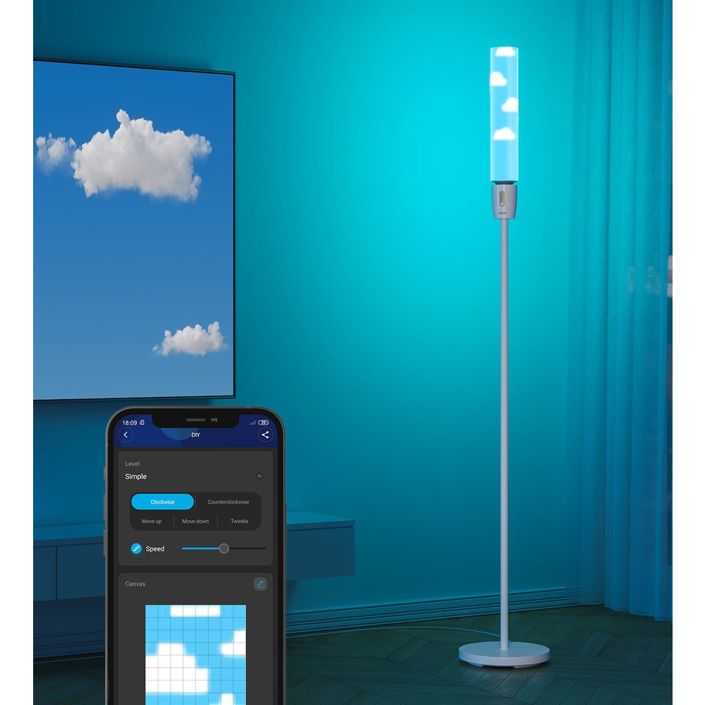 ტორშერი Govee H6078302 RGBICWW, 24W, Bluetooth, WiFi, Cylinder Floor Lamp, White