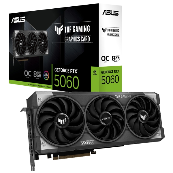 ვიდეო დაფა Asus TUF 90YV0N00-M0NA00 TUF-RTX5060-O8G-GAMING, GeForce RTX5060, 8GB, 128Bit, HDMI, DP, Black