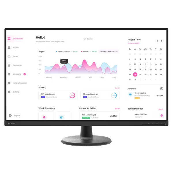 მონიტორი Lenovo 66FCGAC2EU D32-40, 31.5", Monitor, FHD, VA, HDMI, DP, Black