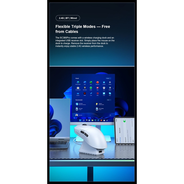 მაუსი Aula SC380Pro, Wireless, USB, Bluetooth, Gaming Mouse, White