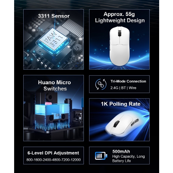 მაუსი Aula SC380Pro, Wireless, USB, Bluetooth, Gaming Mouse, White