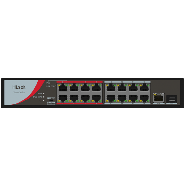 სვიჩი HiLook NS-0318P-130(B), 16Port, PoE+ Switch, Black