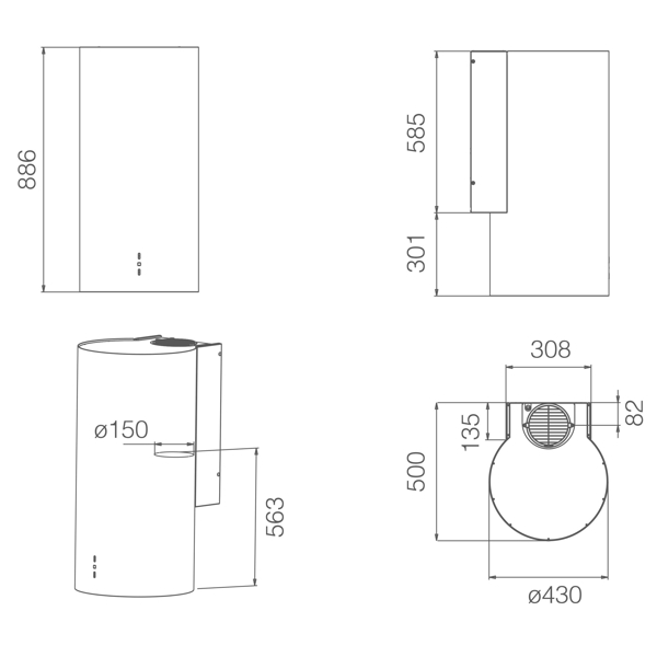Hood Elica TUBE PRO IX/A/43 WALL, 240m³/h, Stainless Steel