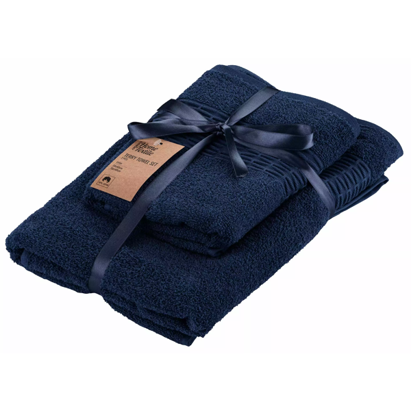 პირსახოცების ნაკრები Ardesto ART2357DB Terry Lotus, 2pcs, Towel Set, Dark Blue
