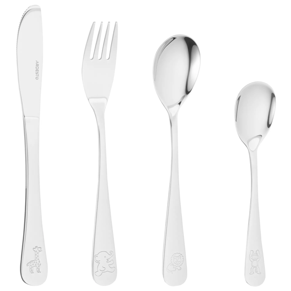 დანა ჩანგლის ნაკრები Ardesto AR0704AS Animals, 4pcs, Children Cutlery Set, Stainless Steel