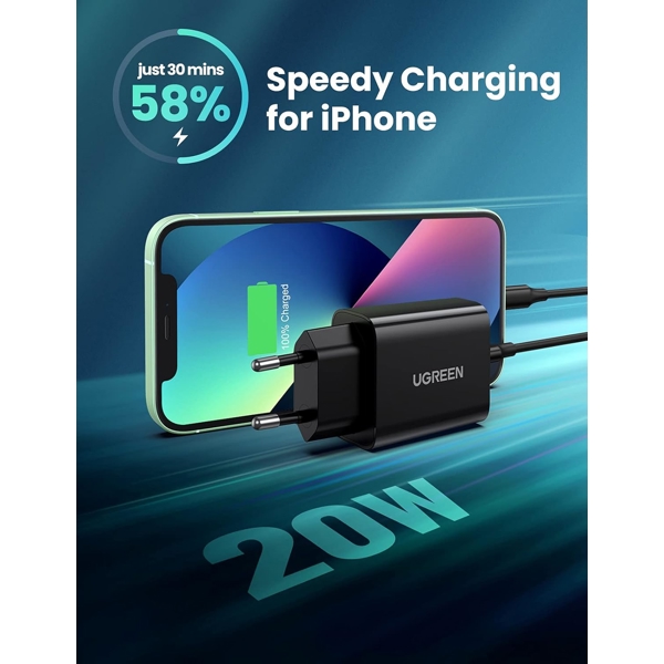 PD 3.0 Fast Charger UGREEN CD137 (10191), 20W, Type-C, Black