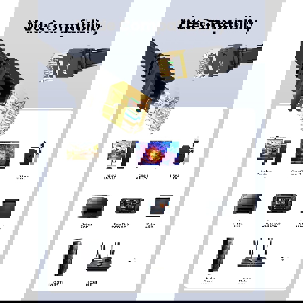 ქსელის კაბელი UGREEN NW106 (11263), CAT7 Patch Cord LAN Cable, 5m, Black