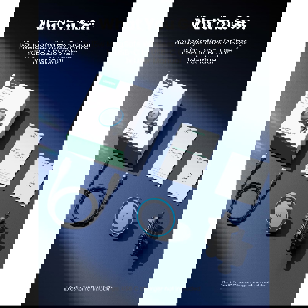 მანქანის უსადენო დამტენი UGREEN 35970 Qi2, 15W, Wireless Car Mount Charger, Black/Grey