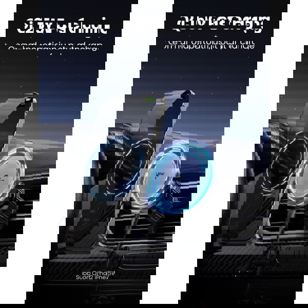 მანქანის უსადენო დამტენი UGREEN 35970 Qi2, 15W, Wireless Car Mount Charger, Black/Grey