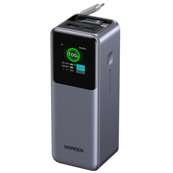 პორტატული დამტენი UGREEN PB726 (55987B) Nexode, 20000mAh, USB, Type-C, Power Bank With Retractable Type-C Cable, Grey