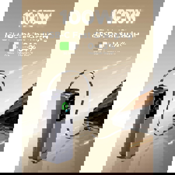 Power Bank With Retractable Type-C Cable UGREEN PB726 (55987B) Nexode, 20000mAh, USB, Type-C, Grey