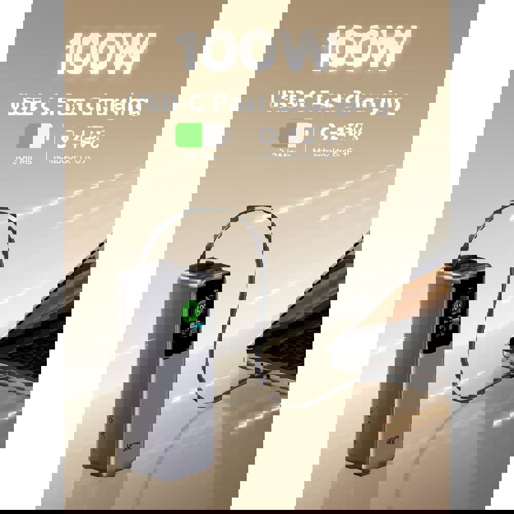 პორტატული დამტენი UGREEN PB726 (55987B) Nexode, 20000mAh, USB, Type-C, Power Bank With Retractable Type-C Cable, Grey