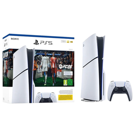 Sony PlayStation 5 Slim, PS5 Console, Disc Version with FC26  + DualSense With FC26, White