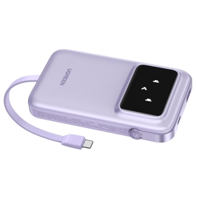 პორტატული დამტენი UGREEN PB511 (35604B) Uno, 10000mAh 30W, USB, Type-C, Power Bank With Built In Cable, Purple