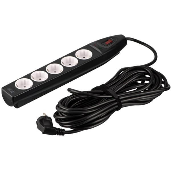 Power Strip With Surge Protector 2E 2E-SP515M10BK, 5 Socket, 10m, Black