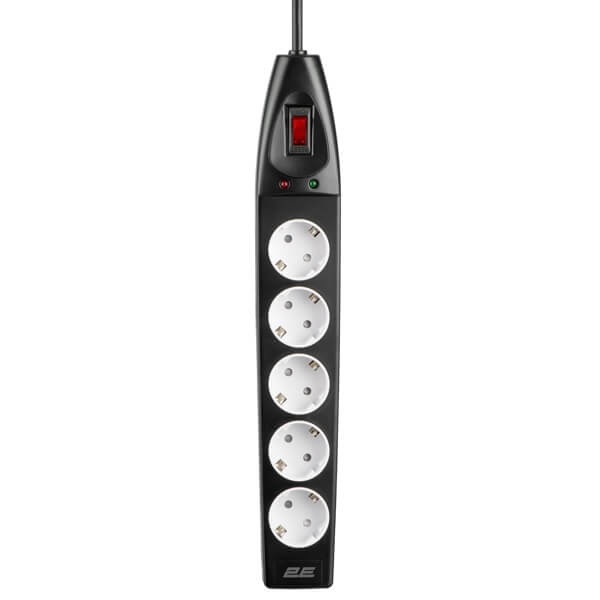 Power Strip With Surge Protector 2E 2E-SP515M10BK, 5 Socket, 10m, Black