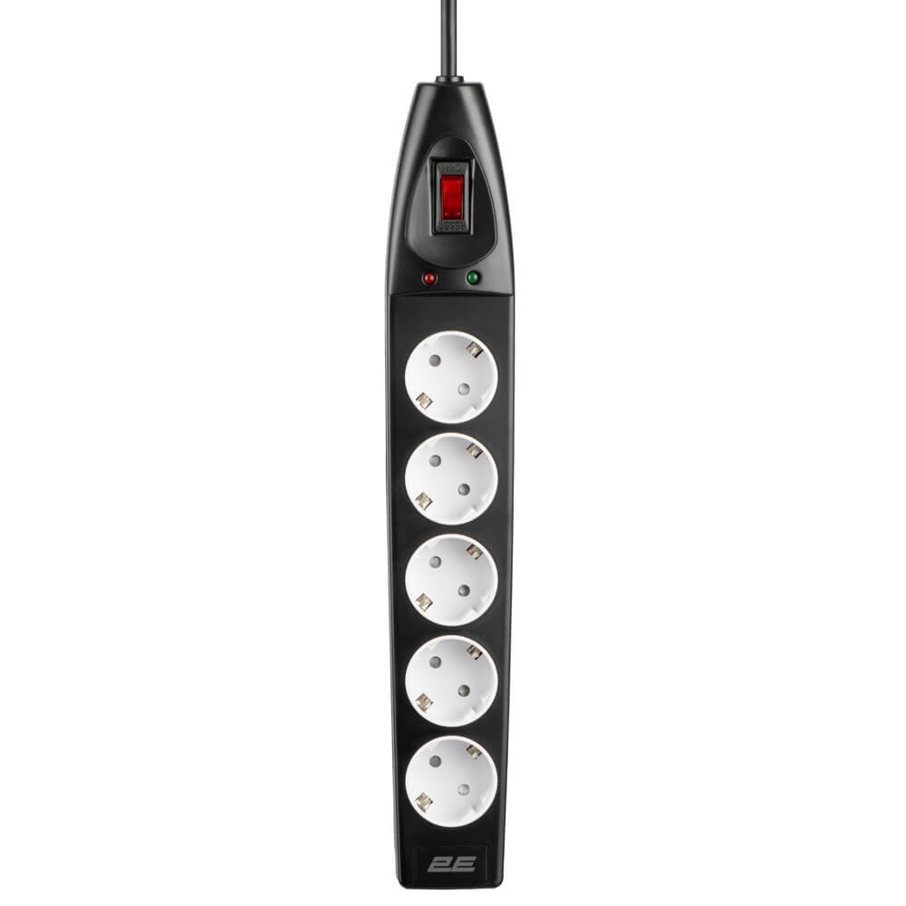 Power Strip With Surge Protector 2E 2E-SP515M10BK, 5 Socket, 10m, Black
