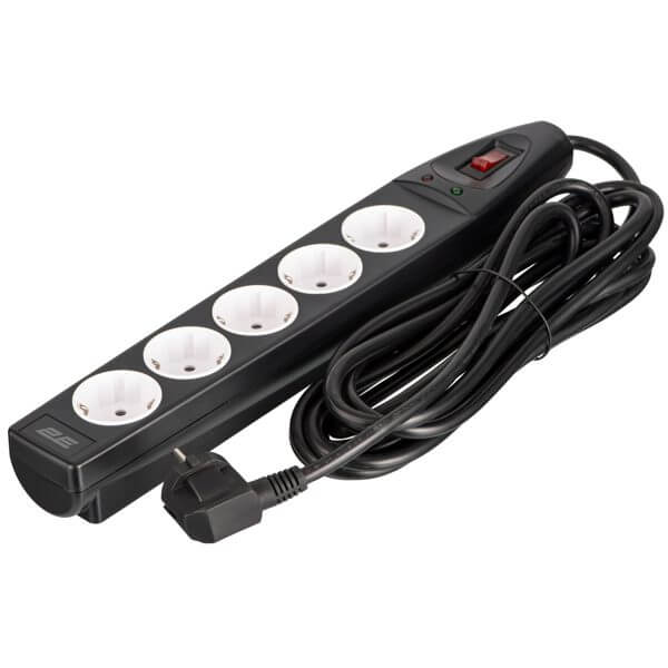 Power Strip With Surge Protector 2E 2E-SP515M5BK, 5 Socket, 5m, Black