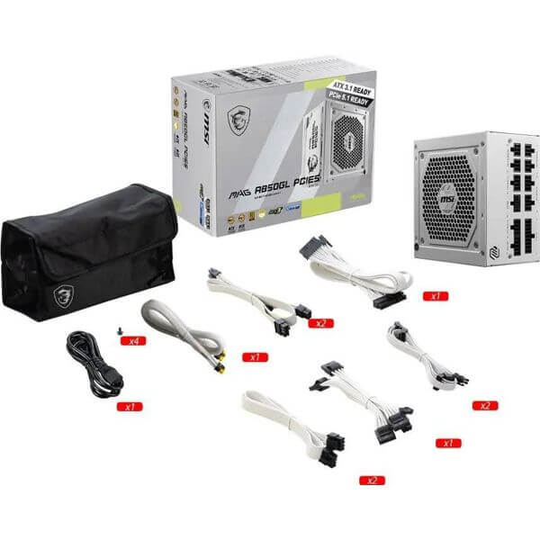 კვების ბლოკი MSI 306-7ZP8A24-CE0 MAG A850GL PCIE5, 850W, 80 PLUS Gold, Power Supply, White