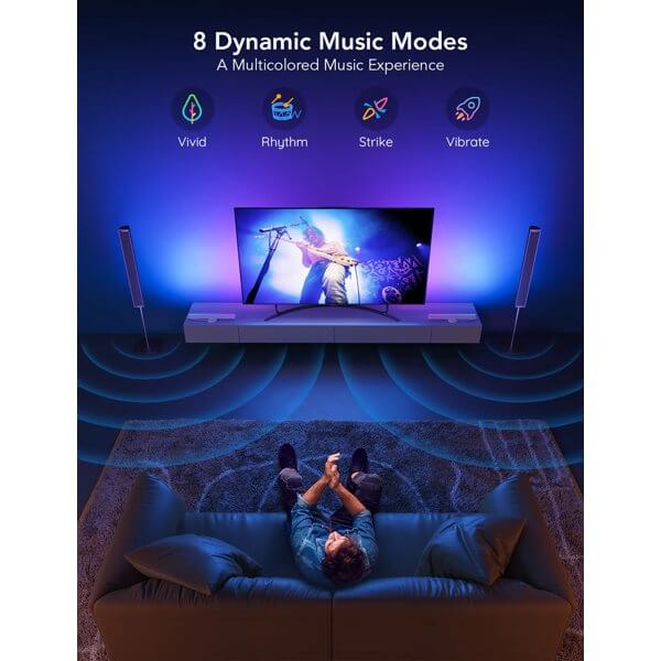 დეკორატიული განათება Govee H6046311 Flow Plus RGBIC, WiFi, Bluetooth, Light Bars, Black