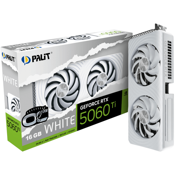 Graphic Card Palit NE7506TU19T1-GB2061M, RTX5060Ti WHITE OC, 16GB, 128Bit, HDMI, DP, White