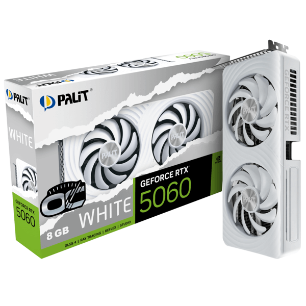 Graphic Card Palit NE75060U19P1-GB2063M, RTX5060 WHITE OC, 8GB, 128Bit, HDMI, DP, White