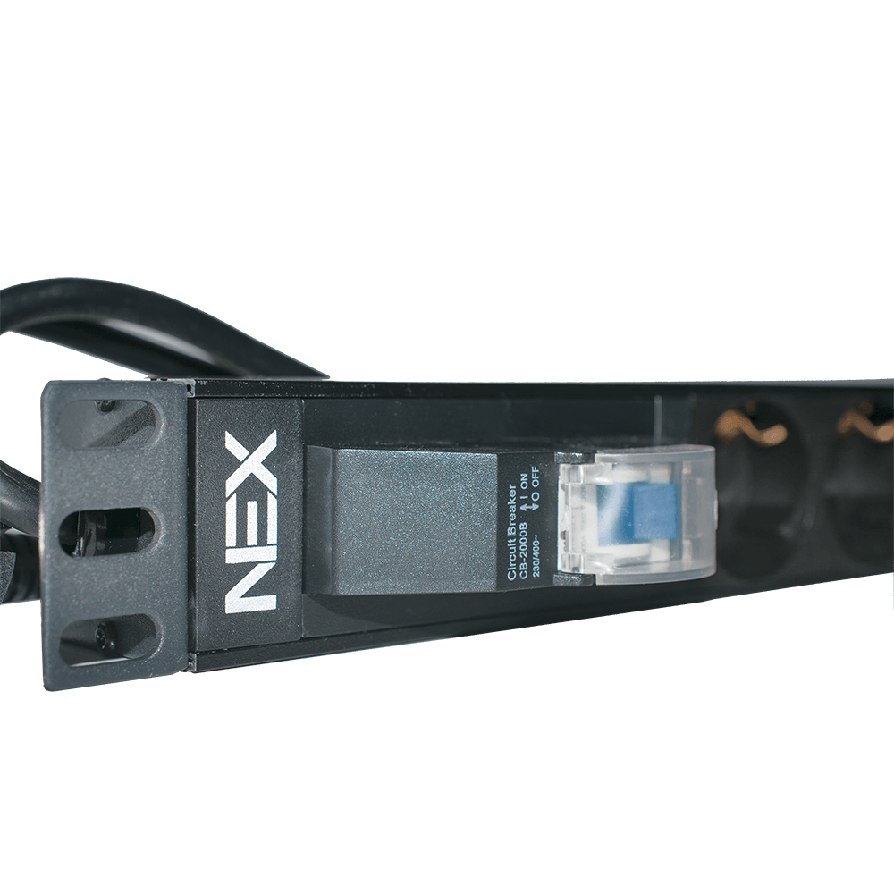 დენის გამანაწილებელი NEX PDU-7-braker, 19", 1U, 7 Socket, 1.8m, Power Strip With Surge Protector, Black