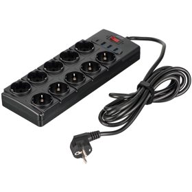 Power Strip With Surge Protection 2E 2E-SP10M3USBBK, 10 Socket, USB-A, Type-C, 3m, Black 
