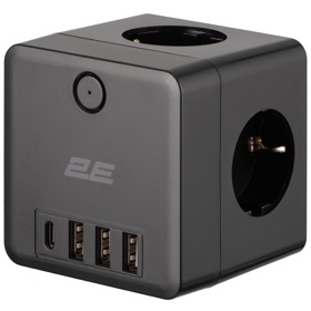 Power Adapter With Surge Protection 2E 2E-AD431BK, 3 Socket, USB-A, Type-C, Black