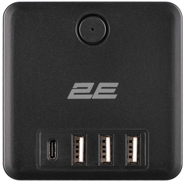 ადაპტერი 2E 2E-AD431BK, 3 Socket, USB-A, Type-C, Power Adapter With Surge Protection, Black