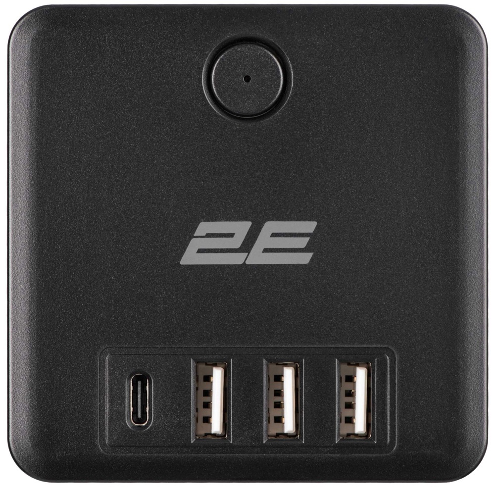 Power Adapter With Surge Protection 2E 2E-AD431BK, 3 Socket, USB-A, Type-C, Black