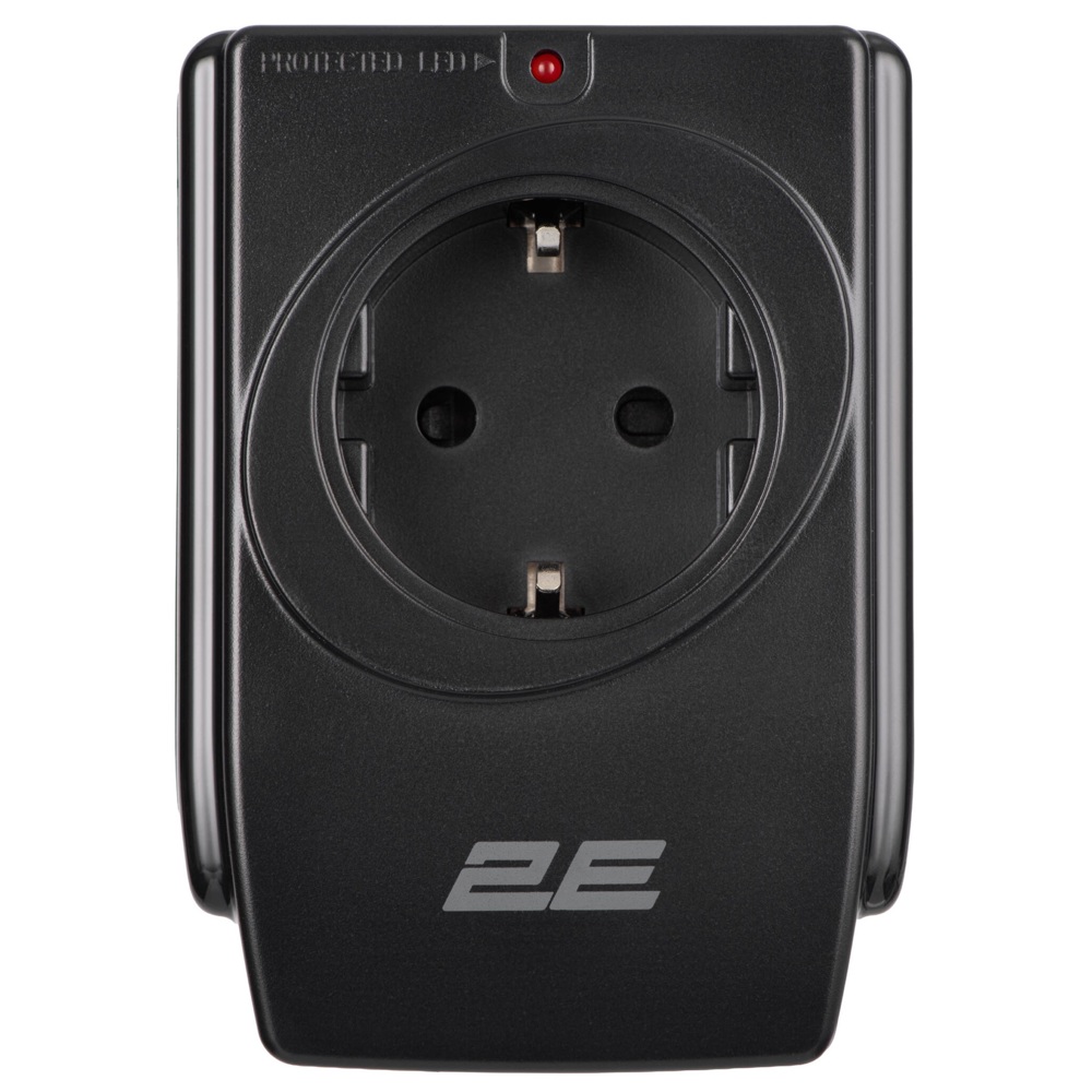 Power Adapter With Surge Protection 2E 2E-AD120U, 1 Socket, USB-A, Black