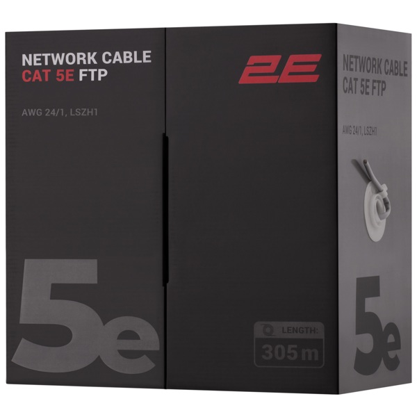 Network Cable 2E 2E-CBL5EFTP-LSZH1-GRY, CAT 5e FTP, 305m, Gray