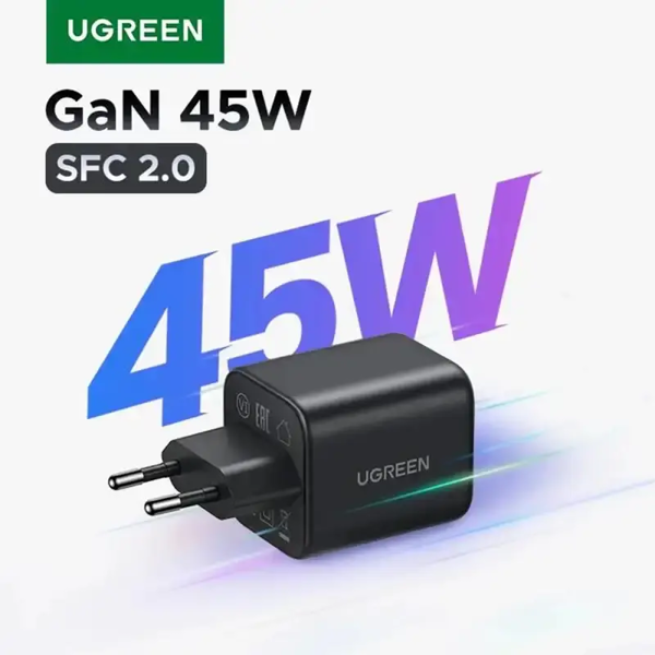მობილურის დამტენი UGREEN X524 (65054), 45W, Type-C, GaN Fast Charger Set, Black