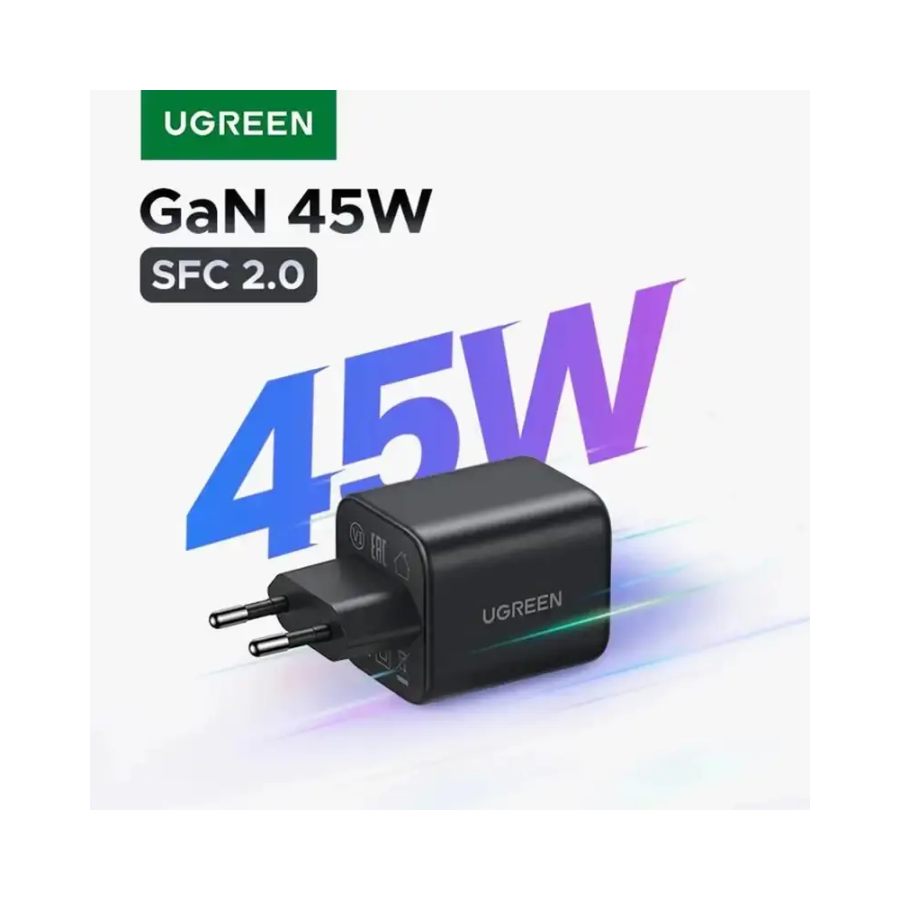 მობილურის დამტენი UGREEN X524 (65054), 45W, Type-C, GaN Fast Charger Set, Black