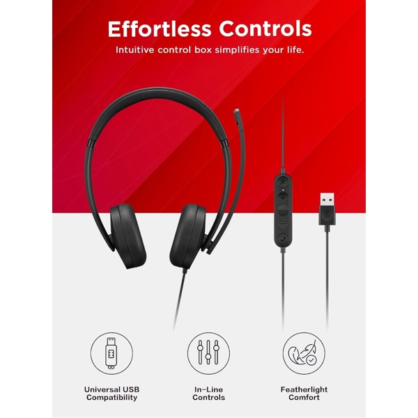 ყურსასმენი Lenovo 4XD1P83425, Headset, Wired, USB, Black