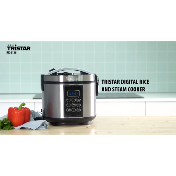 ბრინჯის სახარში Tristar RK-6138 Digital, 900W, 2.2L, Rice And Steam Cooker, Silver