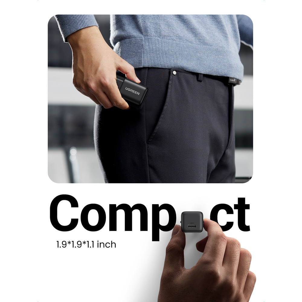 მობილურის დამტენი UGREEN X518 (75613), 18W, USB, GaN Fast Charger, Black