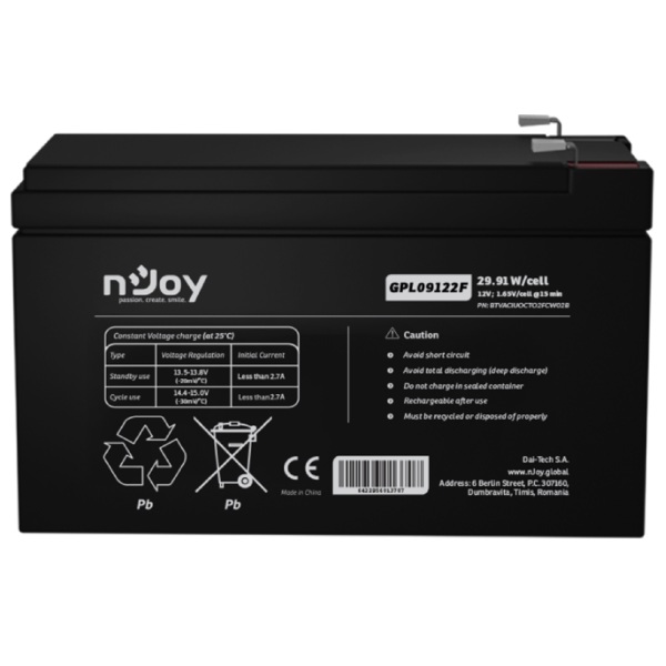 უწყვეტი კვების წყაროს ელემენტი nJoy BTVACIUOCTO2FCW02B, 12V, Power Supply Element, Black