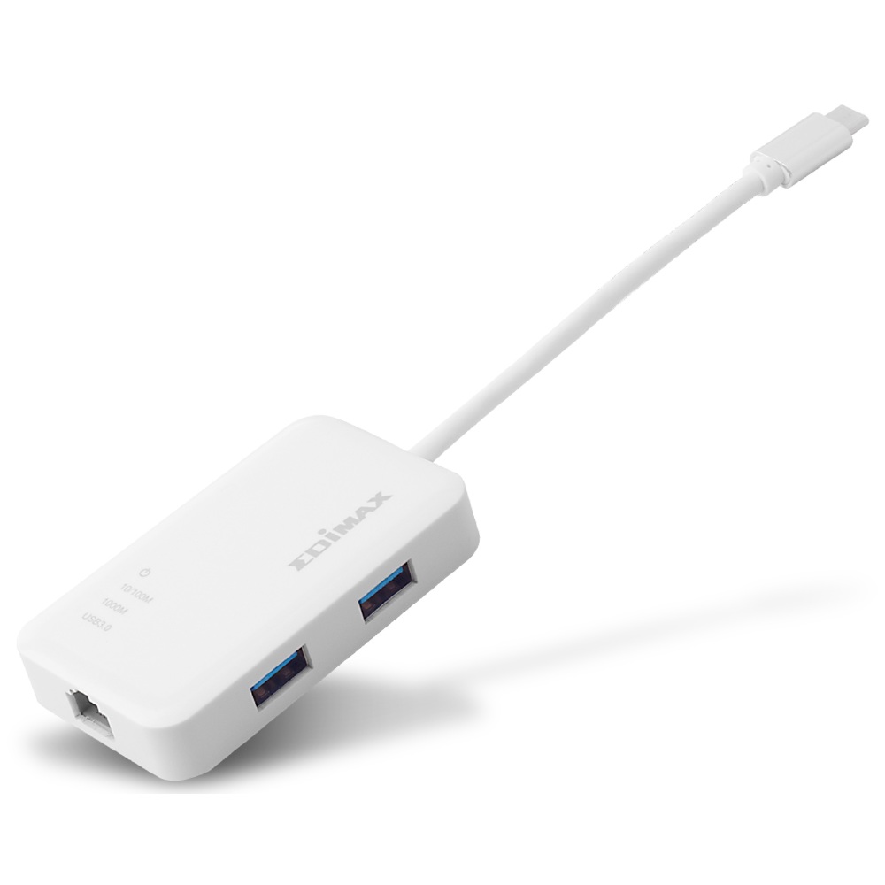 Hub Edimax EU-4308, Type-C, USB, LAN, White