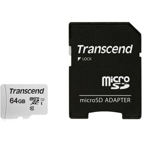 მეხსიერების ბარათი Transcend TS64GUSD300S-A, 64GB, microSDXC, UHS-I, U1, Black/Grey