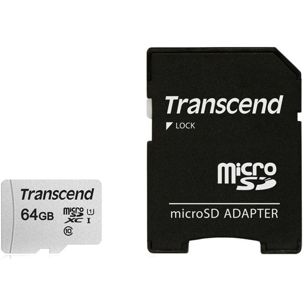 მეხსიერების ბარათი Transcend TS64GUSD300S-A, 64GB, microSDXC, UHS-I, U1, Black/Grey