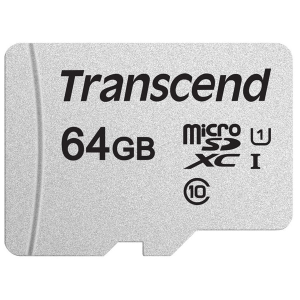 მეხსიერების ბარათი Transcend TS64GUSD300S-A, 64GB, microSDXC, UHS-I, U1, Black/Grey