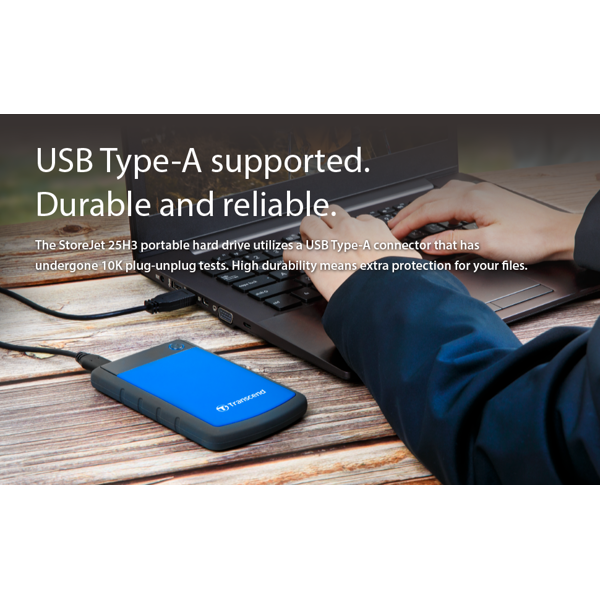 Portable HDD Transcend TS2TSJ25H3B StoreJet 25H3, 2TB, 2.5", USB 3.1, Blue